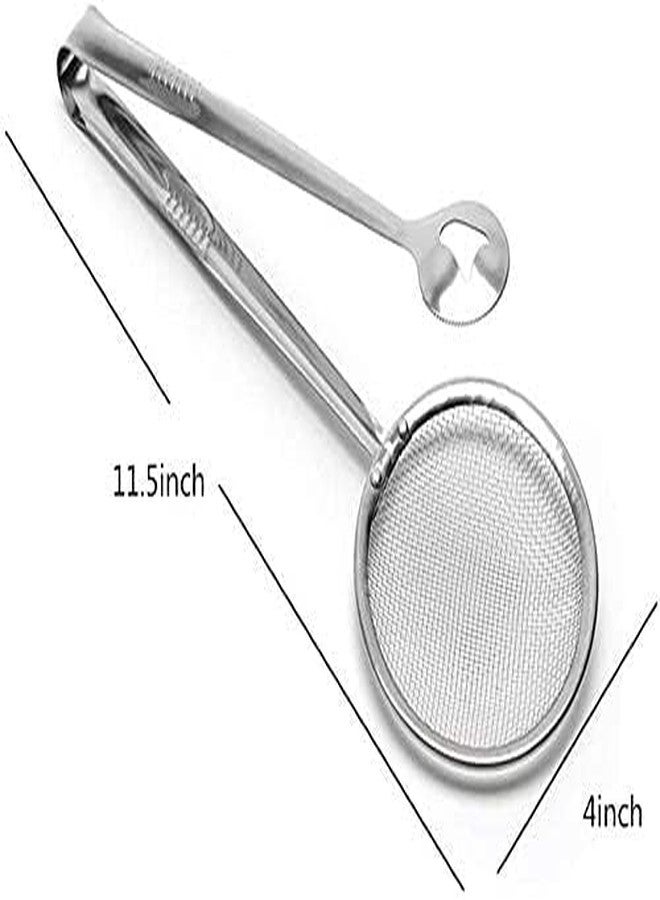 IDEA CHASERS Mesh Service Tong Strainers - 2 in 1 Stainless Steel Kitchen Tongs Filter Spoon with Clip, Multifunctional Oil Filter Strainer Mesh with Long Handle for Fried Chicken, French Fries (Pack of 1) - Image 5